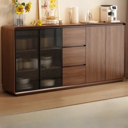 Casual Espresso Wood Sideboard with Drawers Image - 3