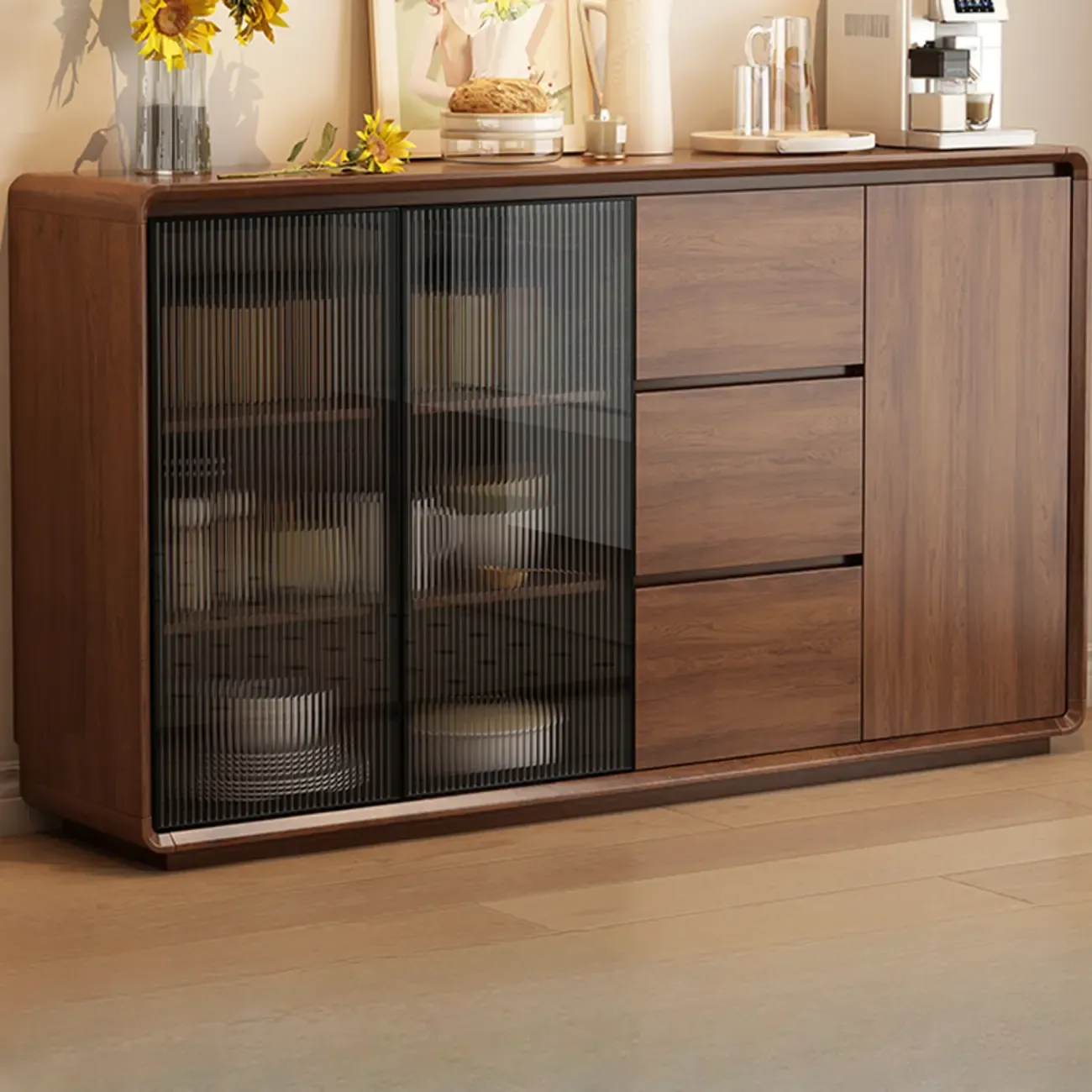 Casual Espresso Wood Sideboard with Drawers Image - 6