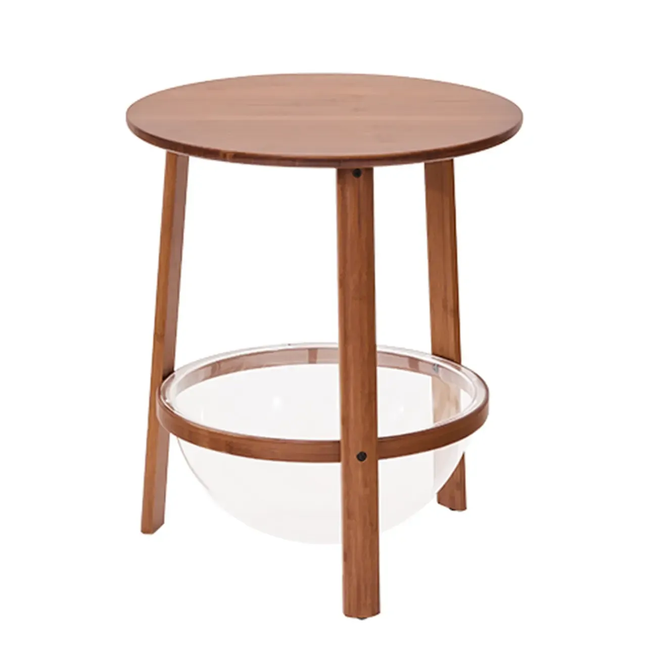 Walnut Round Wood Tripod Base Storage Ring End Table Image - 3