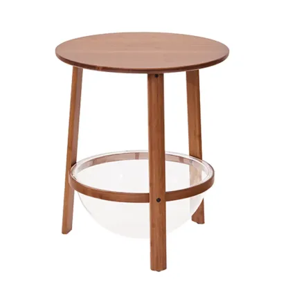 Walnut Round Wood Tripod Base Storage Ring End Table Image - 3