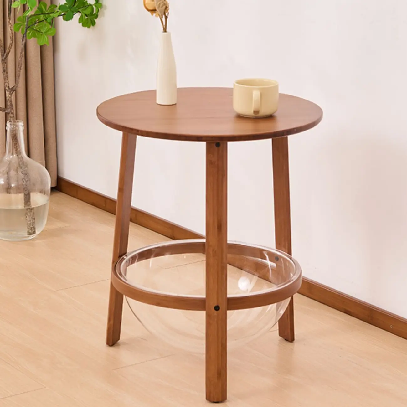 Walnut Round Wood Tripod Base Storage Ring End Table Image - 2 | homeyfad