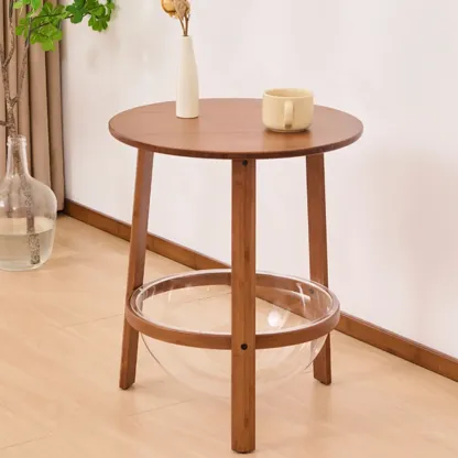 Walnut Round Wood Tripod Base Storage Ring End Table Image - 2