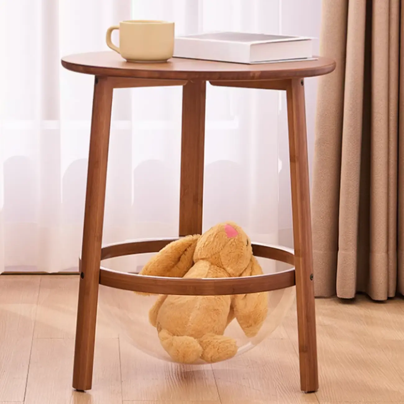 Walnut Round Wood Tripod Base Storage Ring End Table Image - 4 | homeyfad