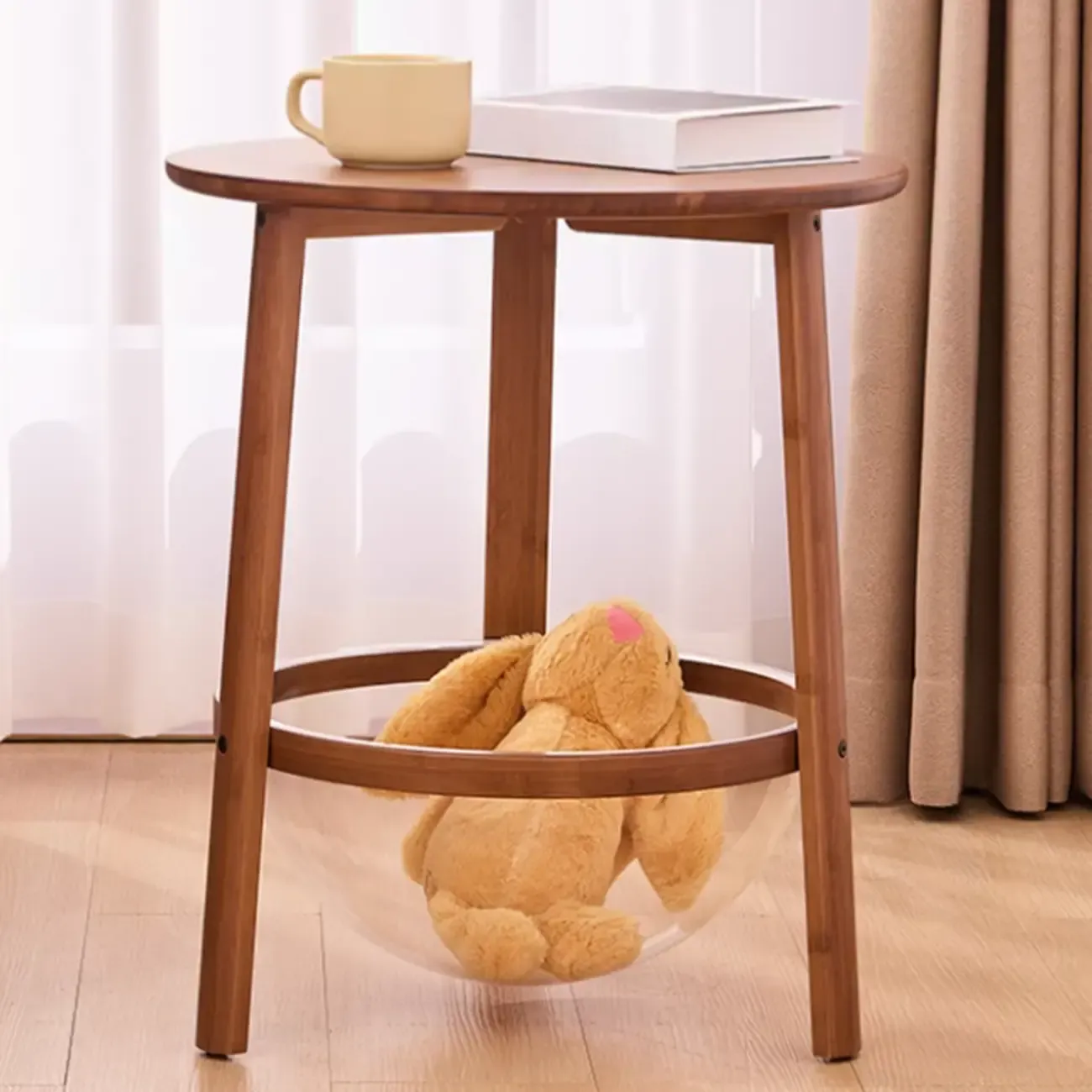 Walnut Round Wood Tripod Base Storage Ring End Table Image - 4
