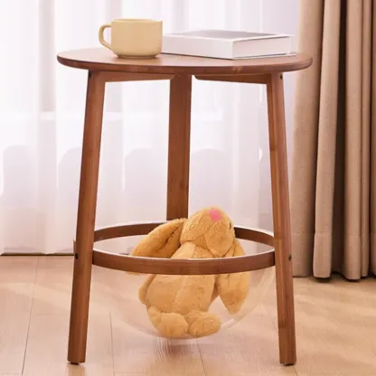 Walnut Round Wood Tripod Base Storage Ring End Table Image - 4