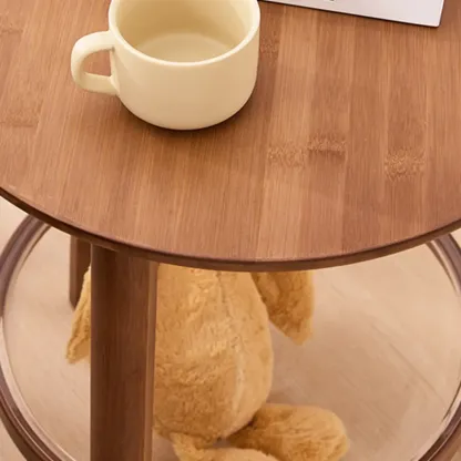 Walnut Round Wood Tripod Base Storage Ring End Table Image - 6