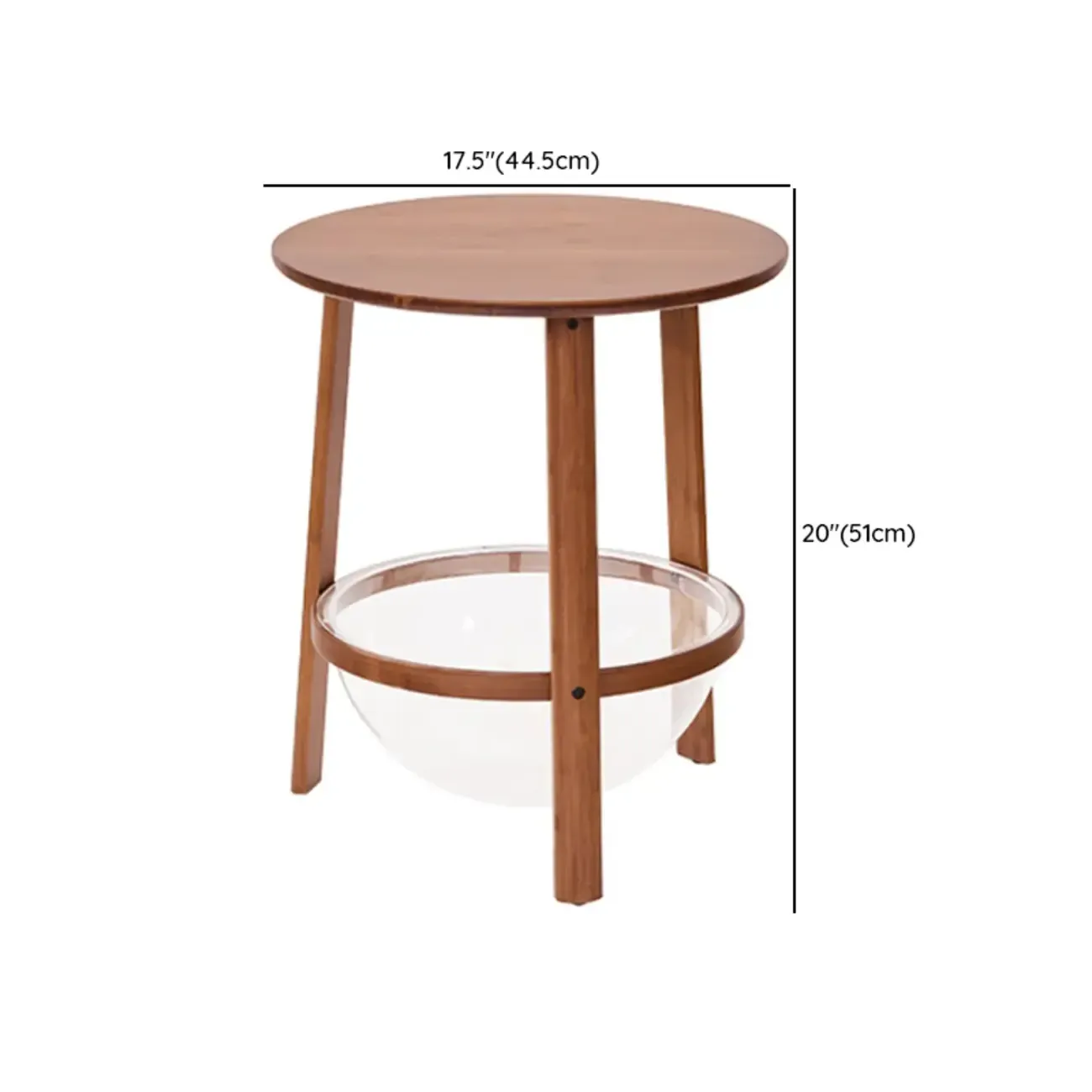 Walnut Round Wood Tripod Base Storage Ring End Table #size