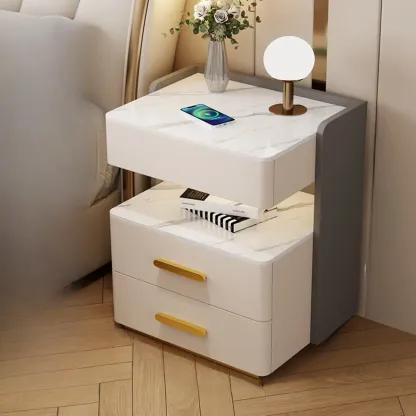 LED Wireless Charging Drawer Storage Nightstand Image - 3