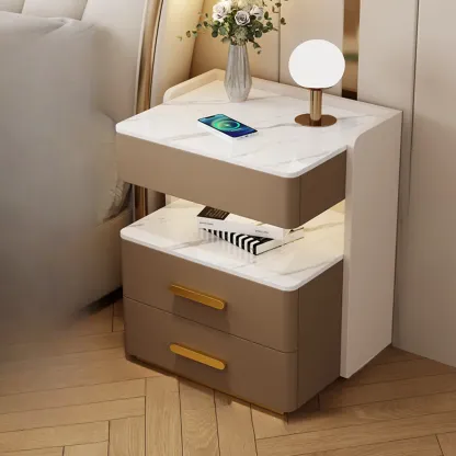 LED Wireless Charging Drawer Storage Nightstand Image - 4