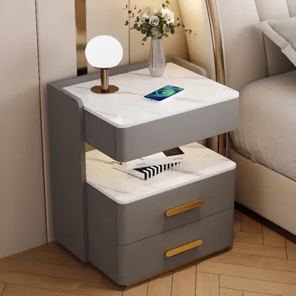 LED Wireless Charging Drawer Storage Nightstand Image - 2