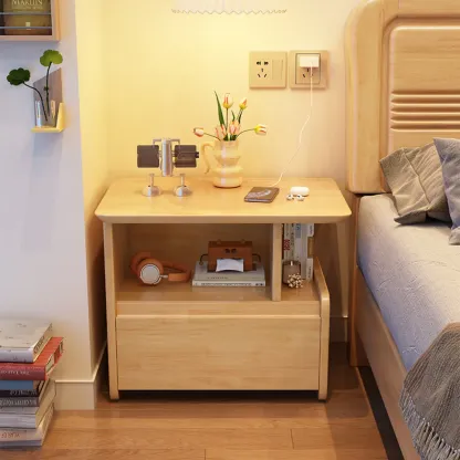 Classic Wooden Nut-Brown Nightstand with Drawer & Shelf Image - 7