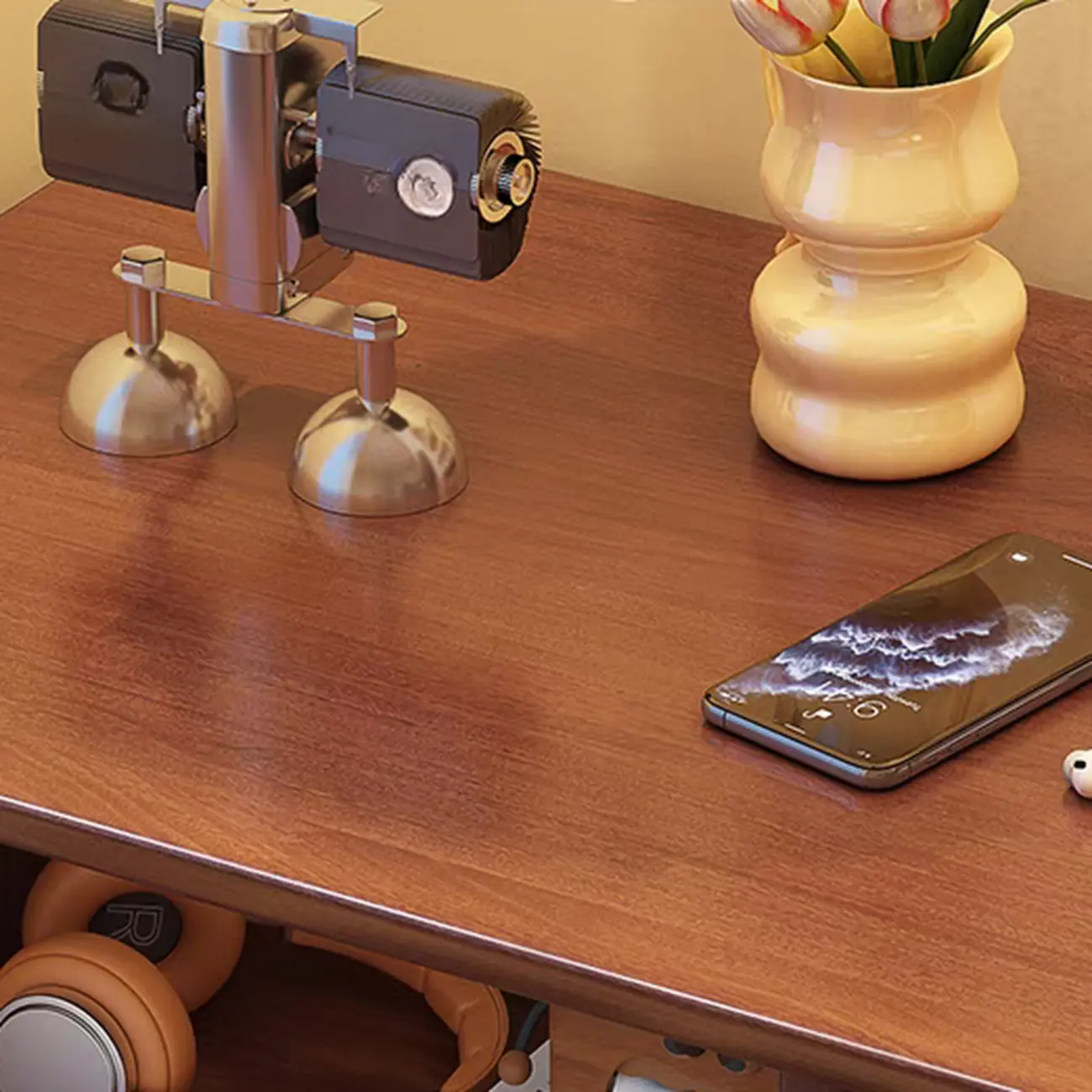 Classic Wooden Nut-Brown Nightstand with Drawer & Shelf Image - 10 | homeyfad