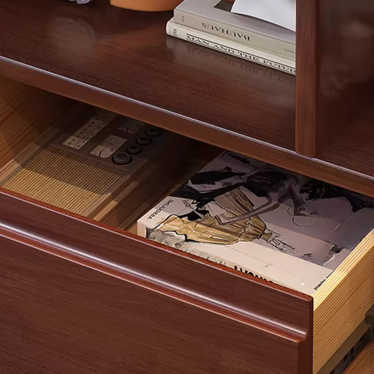 Classic Wooden Nut-Brown Nightstand with Drawer & Shelf Image - 12 | homeyfad