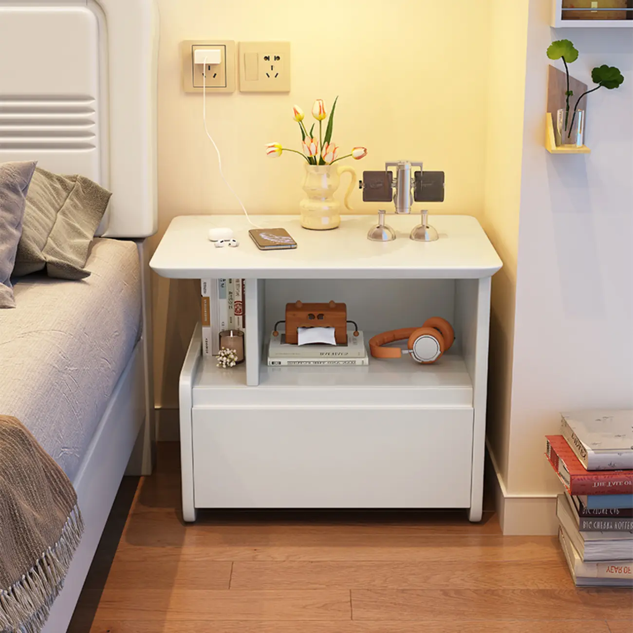 Classic Wooden Nut-Brown Nightstand with Drawer & Shelf Image - 13 | homeyfad