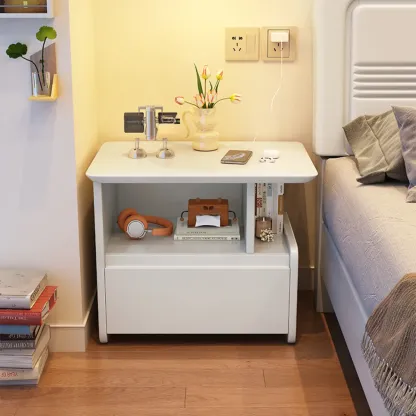 Classic Wooden Nut-Brown Nightstand with Drawer & Shelf Image - 15