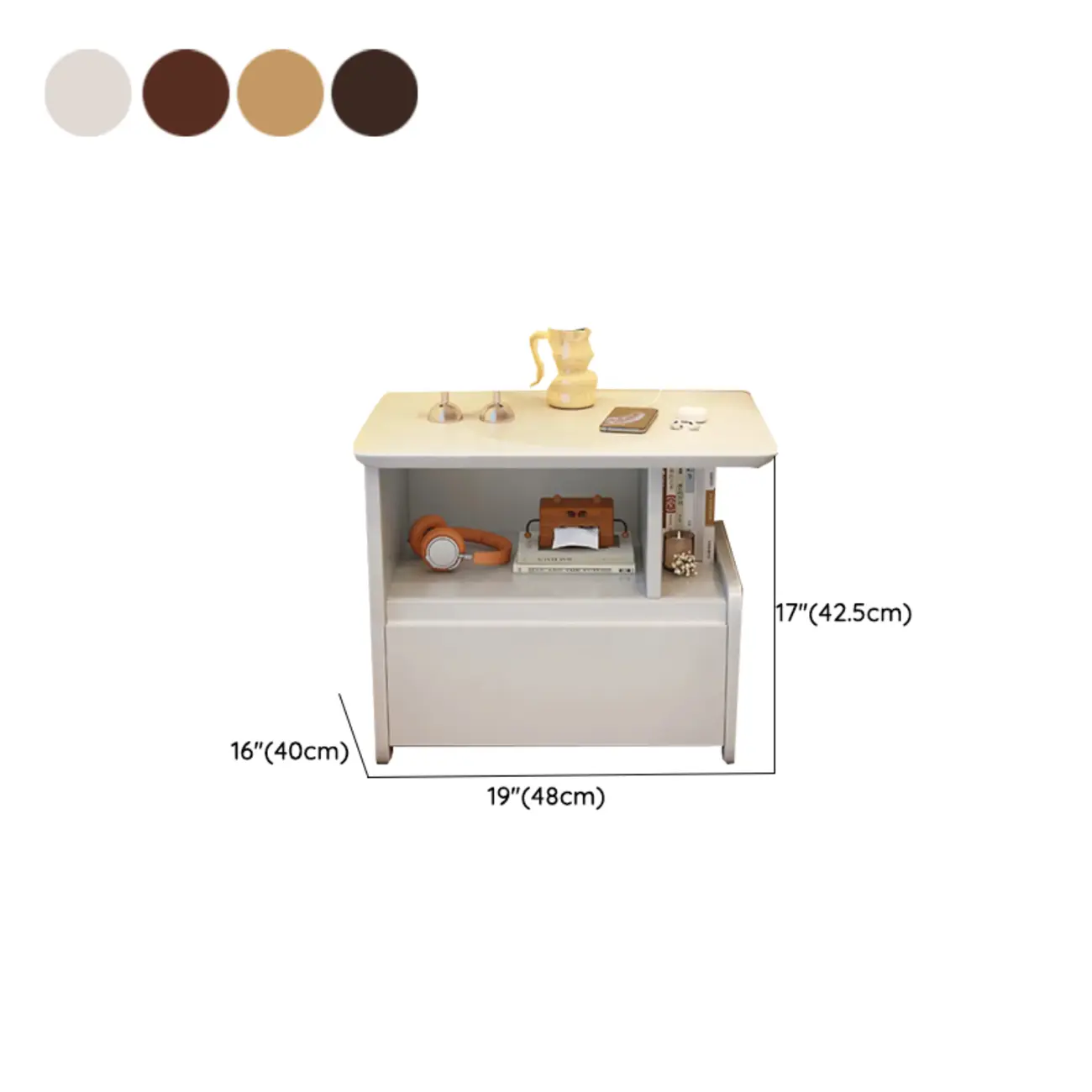 Classic Wooden Nut-Brown Nightstand with Drawer & Shelf #size | homeyfad