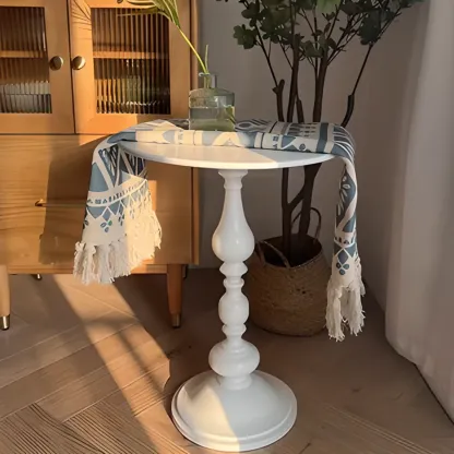 Classic Brown-White Wood Round Pedestal Chairside Table Image - 7