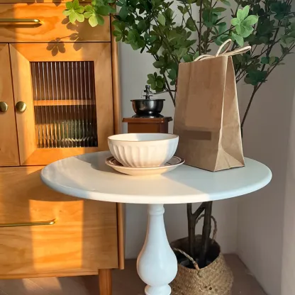 Classic Brown-White Wood Round Pedestal Chairside Table Image - 10