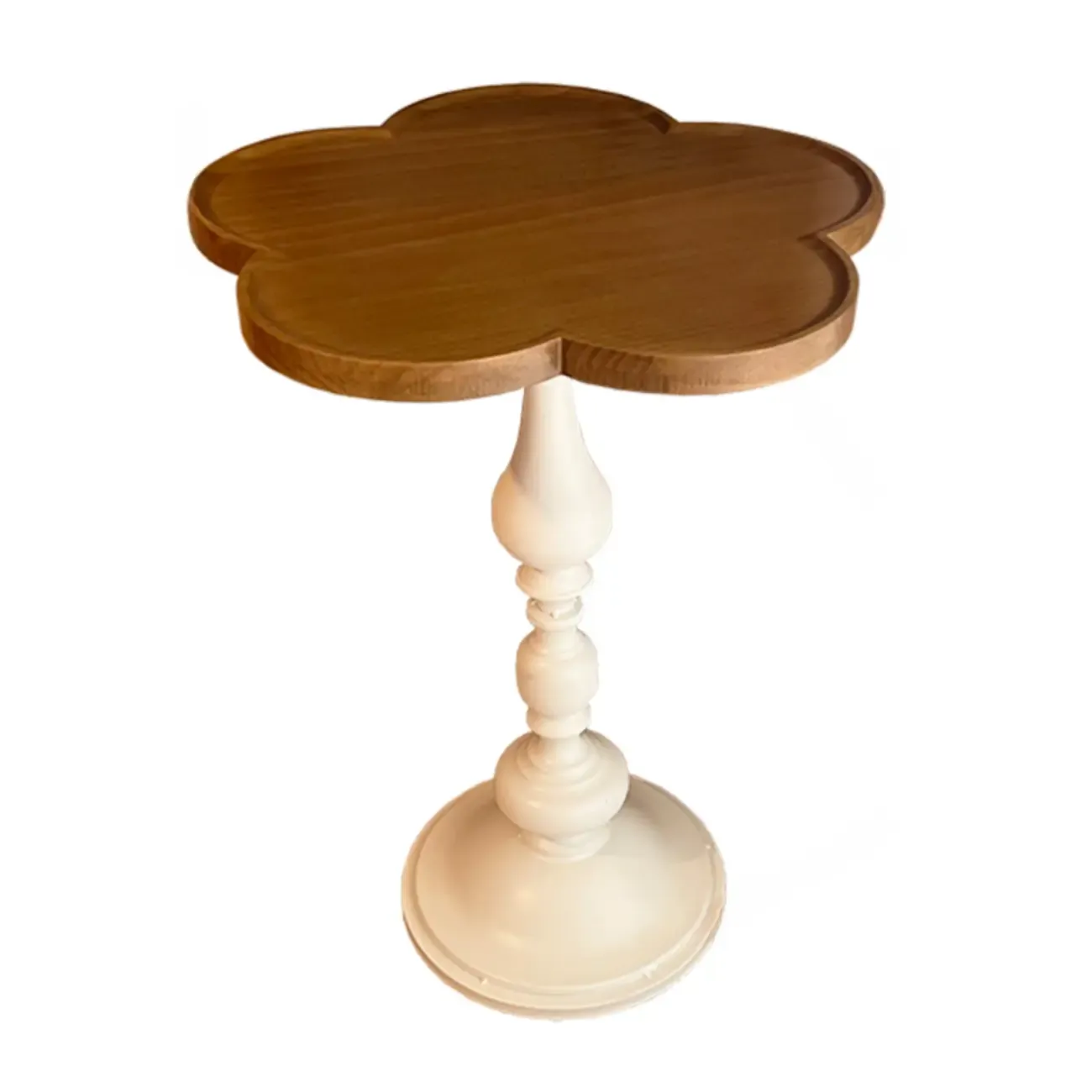 Classic Brown-White Wood Round Pedestal Chairside Table Image - 11