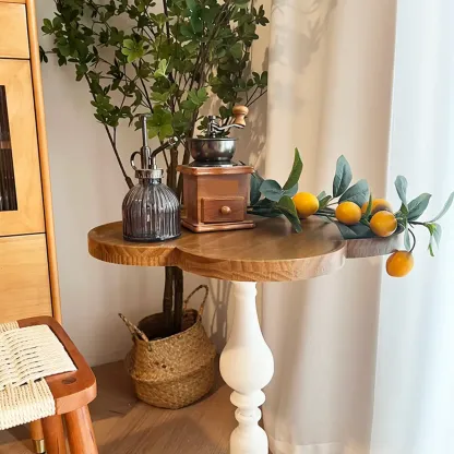Classic Brown-White Wood Round Pedestal Chairside Table Image - 12