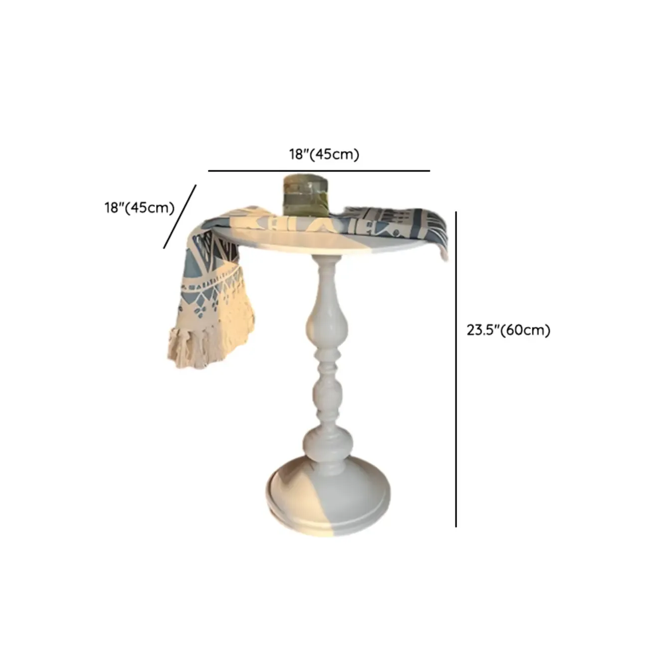 Classic Brown-White Wood Round Pedestal Chairside Table #size