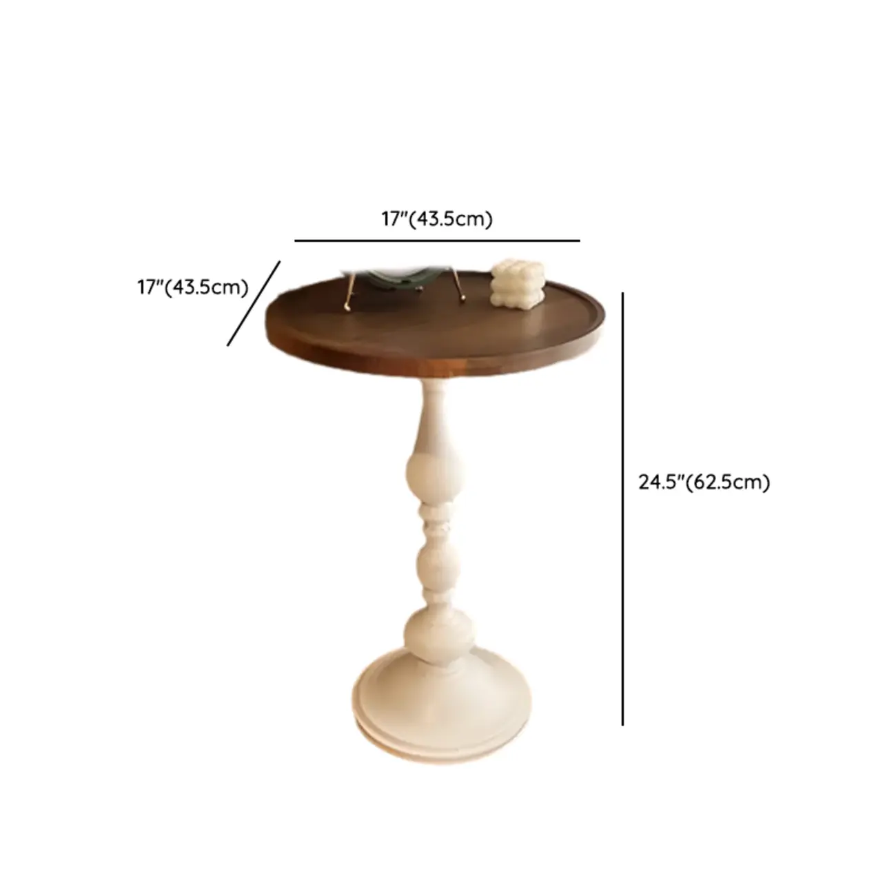 Classic Brown-White Wood Round Pedestal Chairside Table Image - 15 | homeyfad