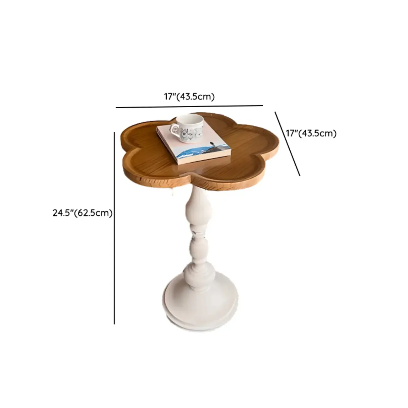 Classic Brown-White Wood Round Pedestal Chairside Table Image - 16