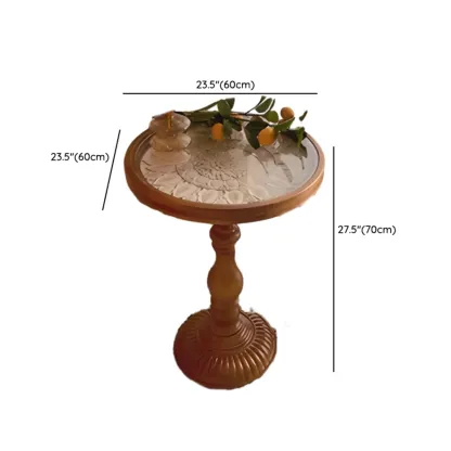 Classic Brown-White Wood Round Pedestal Chairside Table Image - 18