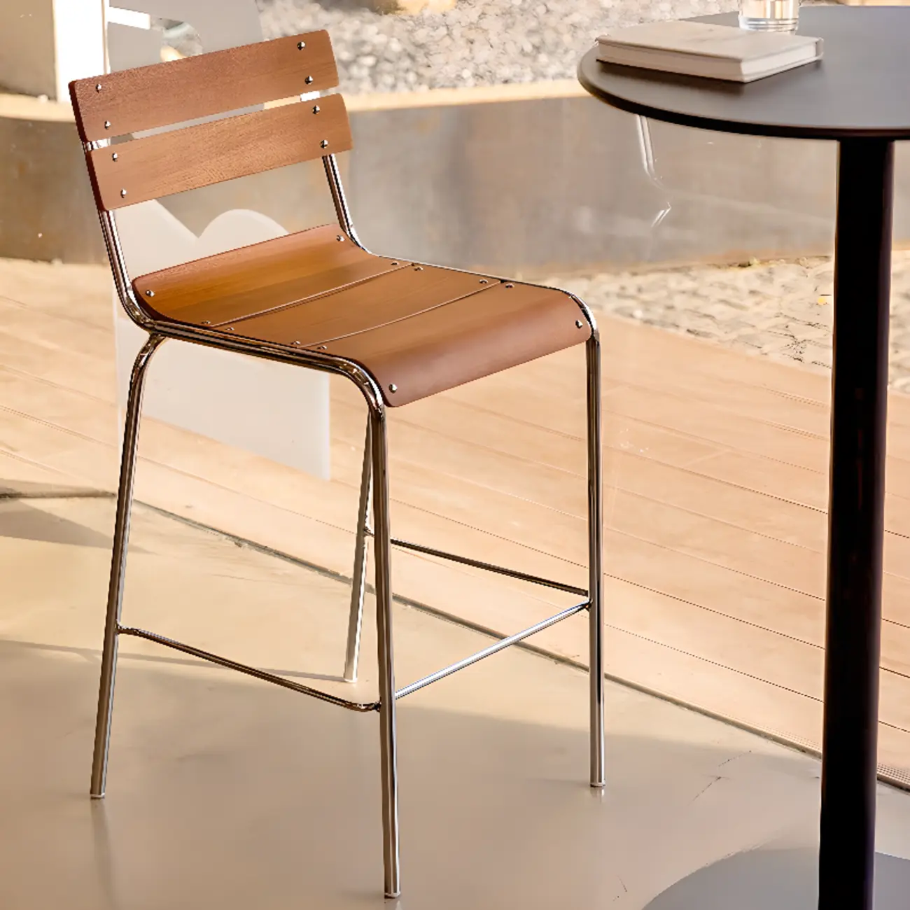 Industrial Brown Wood Rectangle Stackable Bar Stools with Back Image - 2 | homeyfad