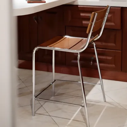 Industrial Brown Wood Rectangle Stackable Bar Stools with Back Image - 3