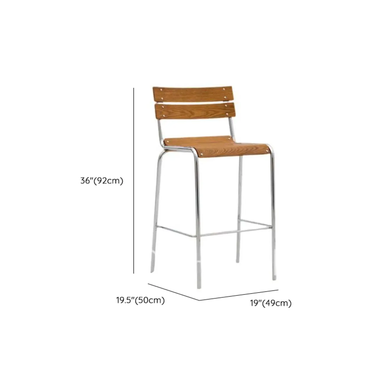 Industrial Brown Wood Rectangle Stackable Bar Stools with Back #size | homeyfad