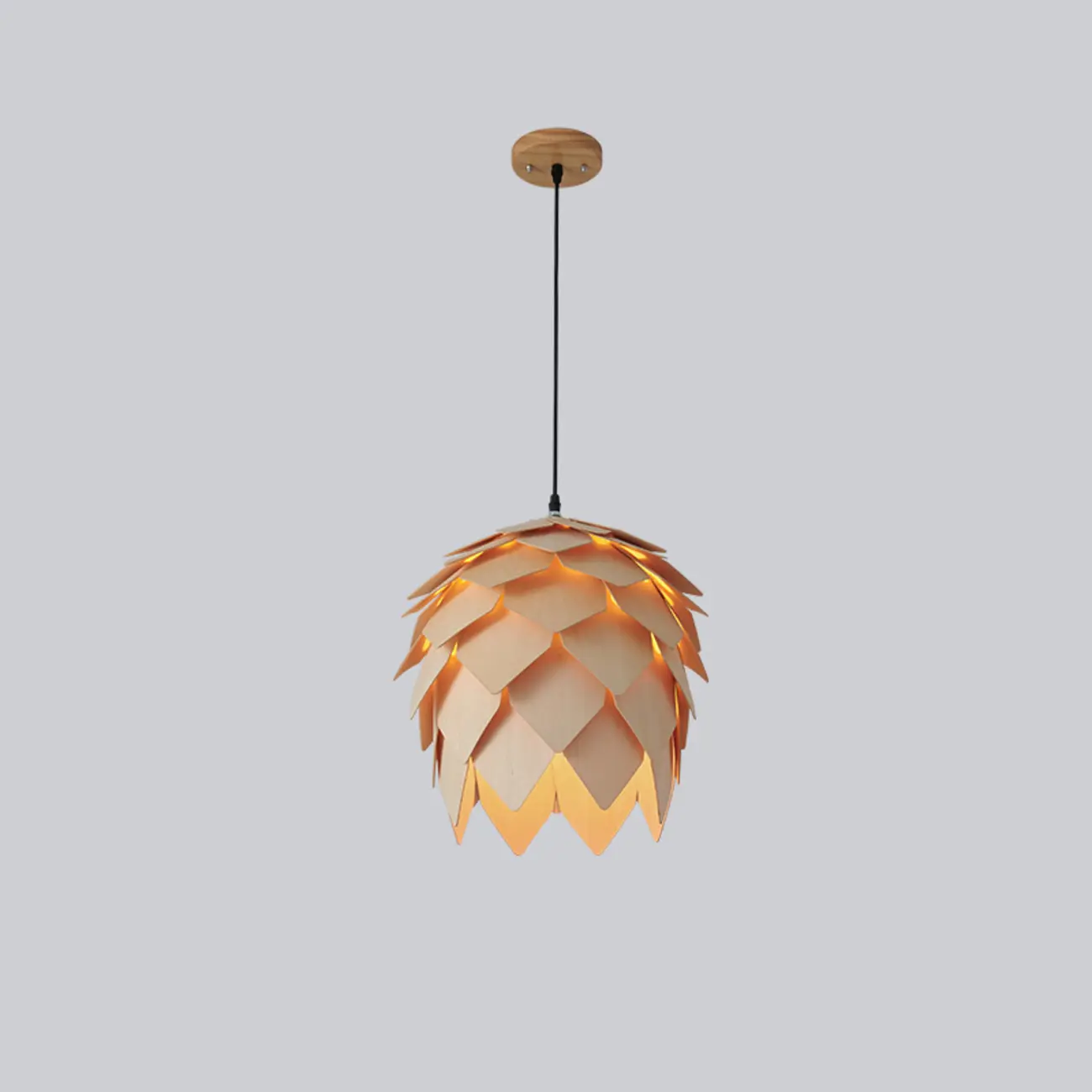 Exquisite Solid Wood Pine Cone Pendant Light Hanging Lamp Image - 3 | homeyfad