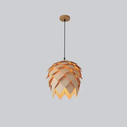 Exquisite Solid Wood Pine Cone Pendant Light Hanging Lamp Image - 3