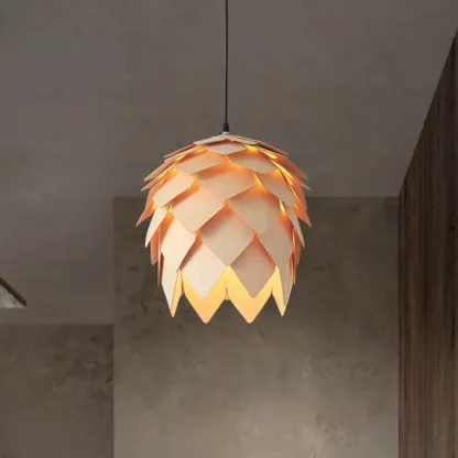 Exquisite Solid Wood Pine Cone Pendant Light Hanging Lamp Image - 2