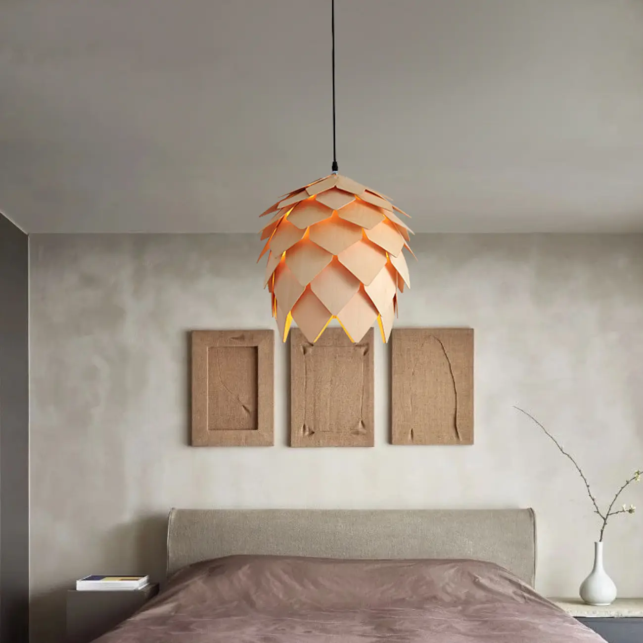 Exquisite Solid Wood Pine Cone Pendant Light Hanging Lamp Image - 5 | homeyfad