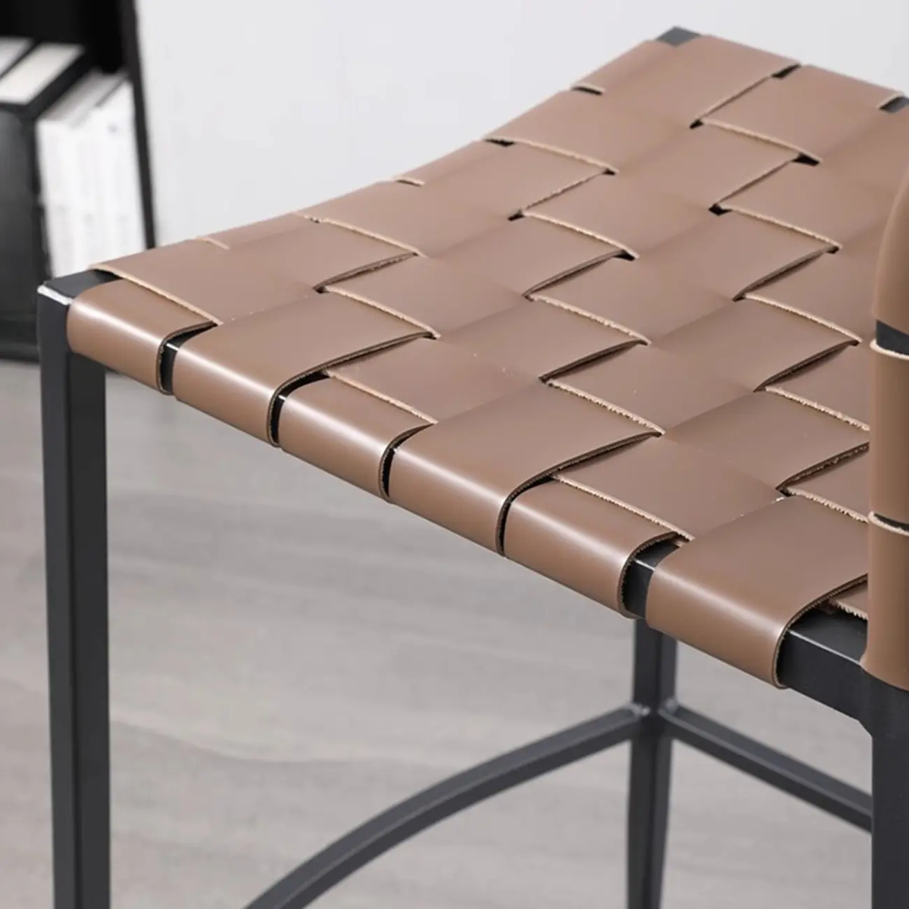 Modern Leather Seat Woven Textured Bar Stools with Back Image - 8 | homeyfad