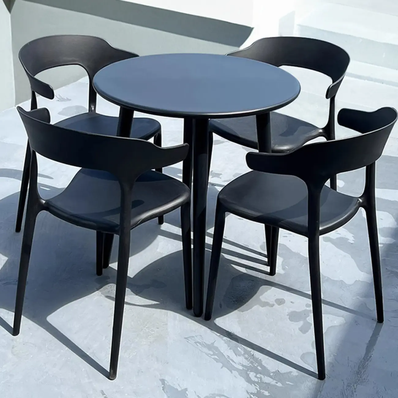 5 Piece Round Metal Black Outdoor Patio Dining Set Image - 1 | homeyfad