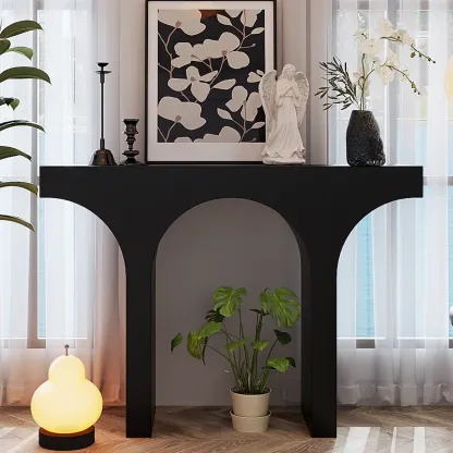 Entryway Rectangular Black Arch Base Console Table Image - 1