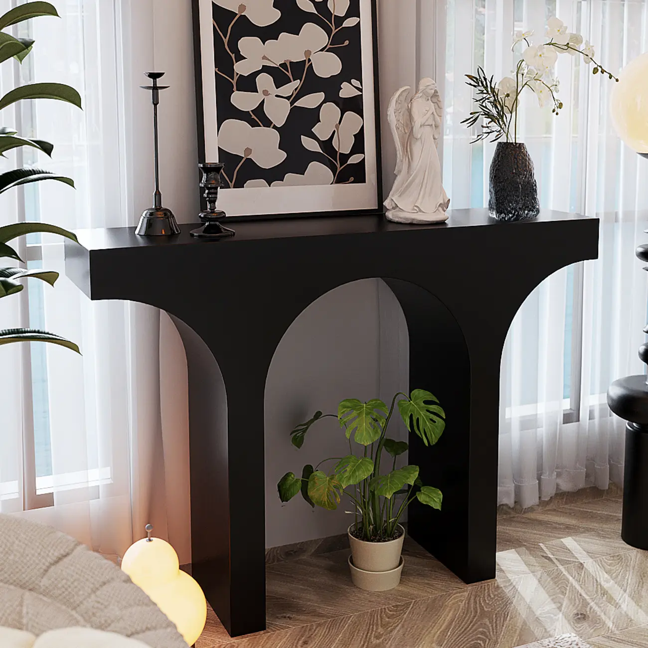 Entryway Rectangular Black Arch Base Console Table Image - 4 | homeyfad