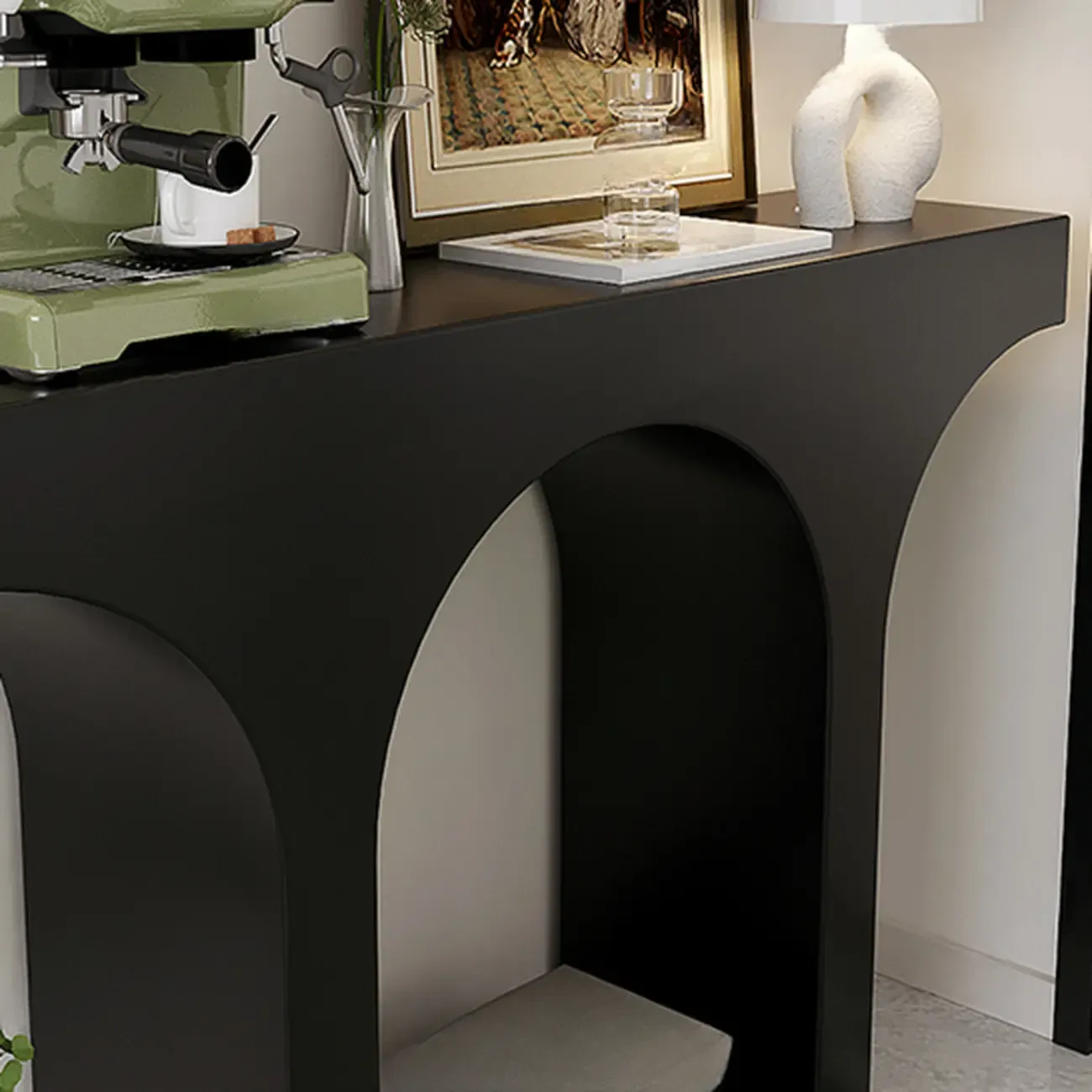 Entryway Rectangular Black Arch Base Console Table Image - 8