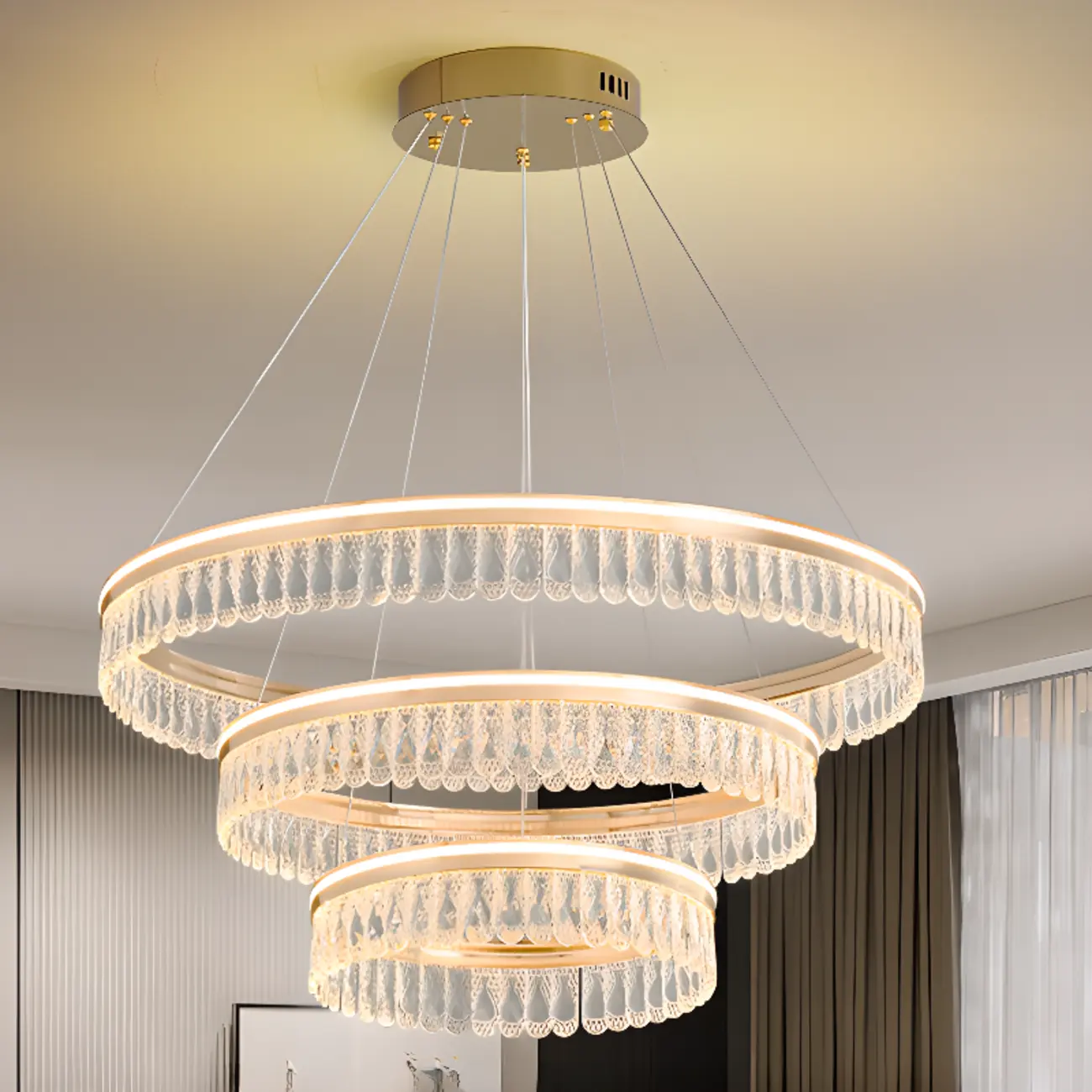 Dimmable Circle Gold Crystal Modern LED Chandeliers Image - 2 | homeyfad