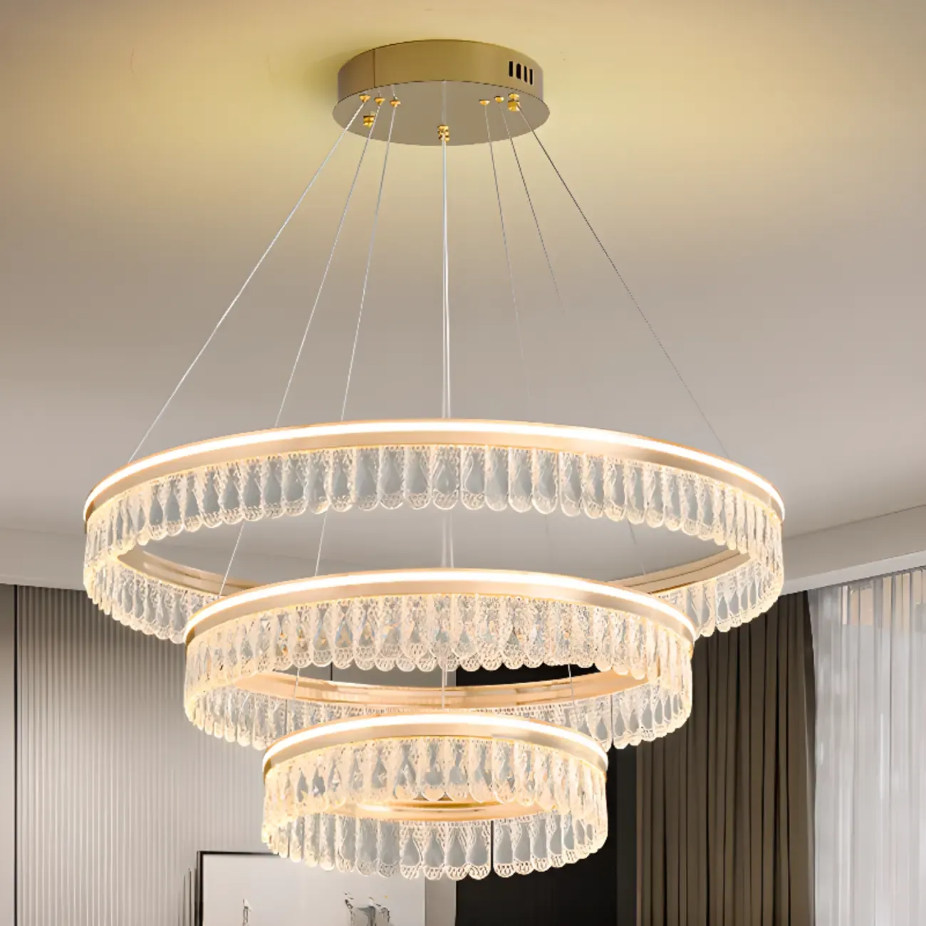 Dimmable Circle Gold Crystal Modern LED Chandeliers Image - 2