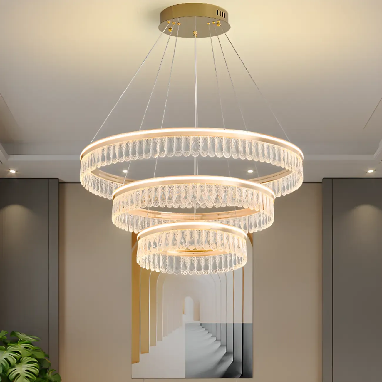 Dimmable Circle Gold Crystal Modern LED Chandeliers Image - 3