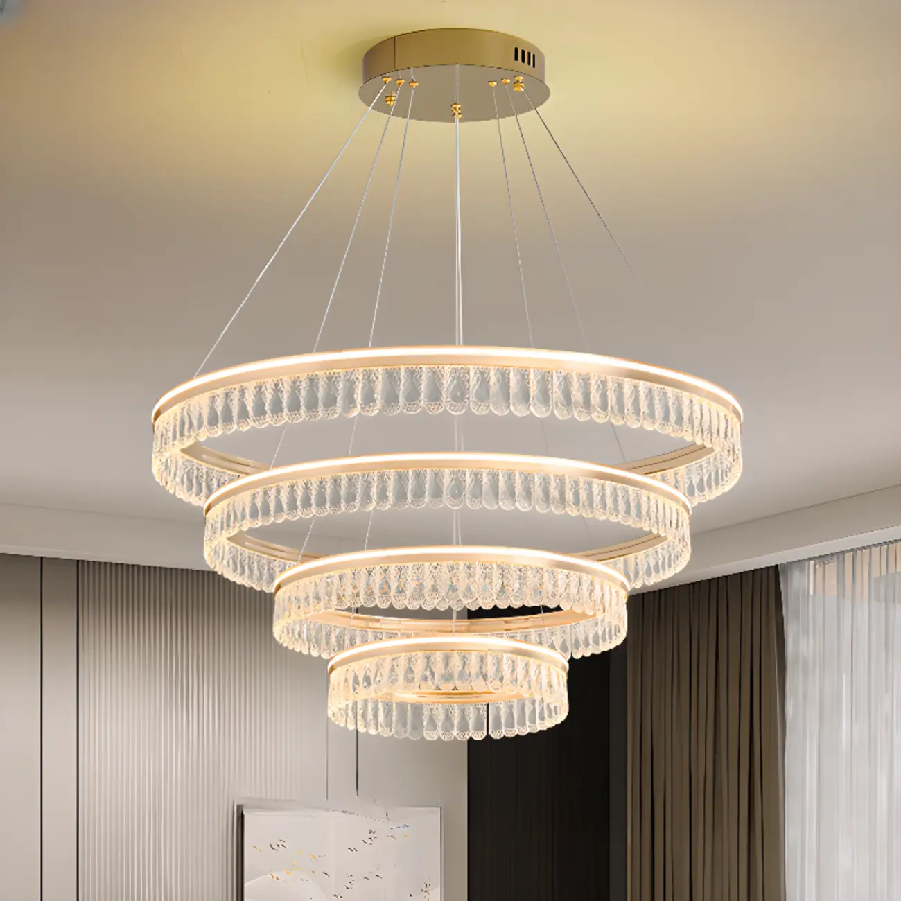 Dimmable Circle Gold Crystal Modern LED Chandeliers Image - 5 | homeyfad