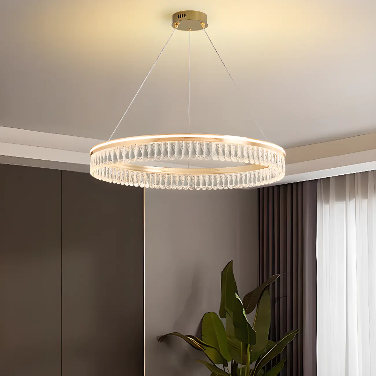 Dimmable Circle Gold Crystal Modern LED Chandeliers Image - 6 | homeyfad