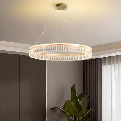Dimmable Circle Gold Crystal Modern LED Chandeliers Image - 6