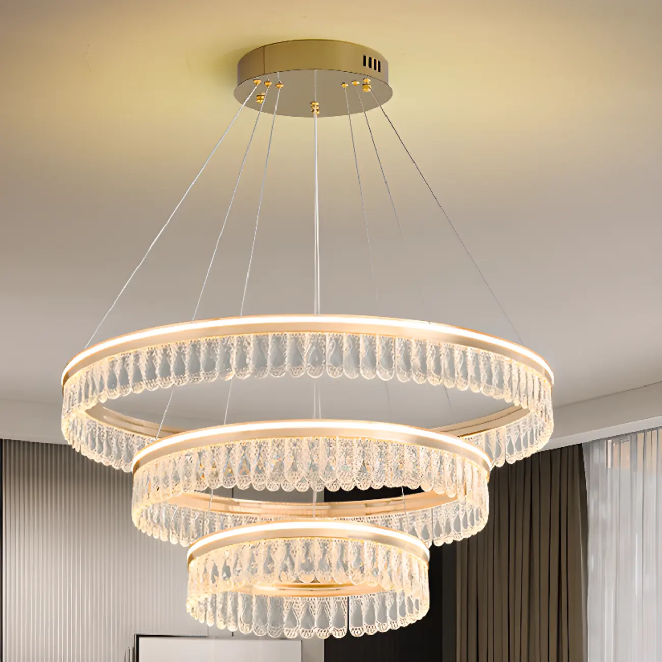 Dimmable Circle Gold Crystal Modern LED Chandeliers Image - 7 | homeyfad
