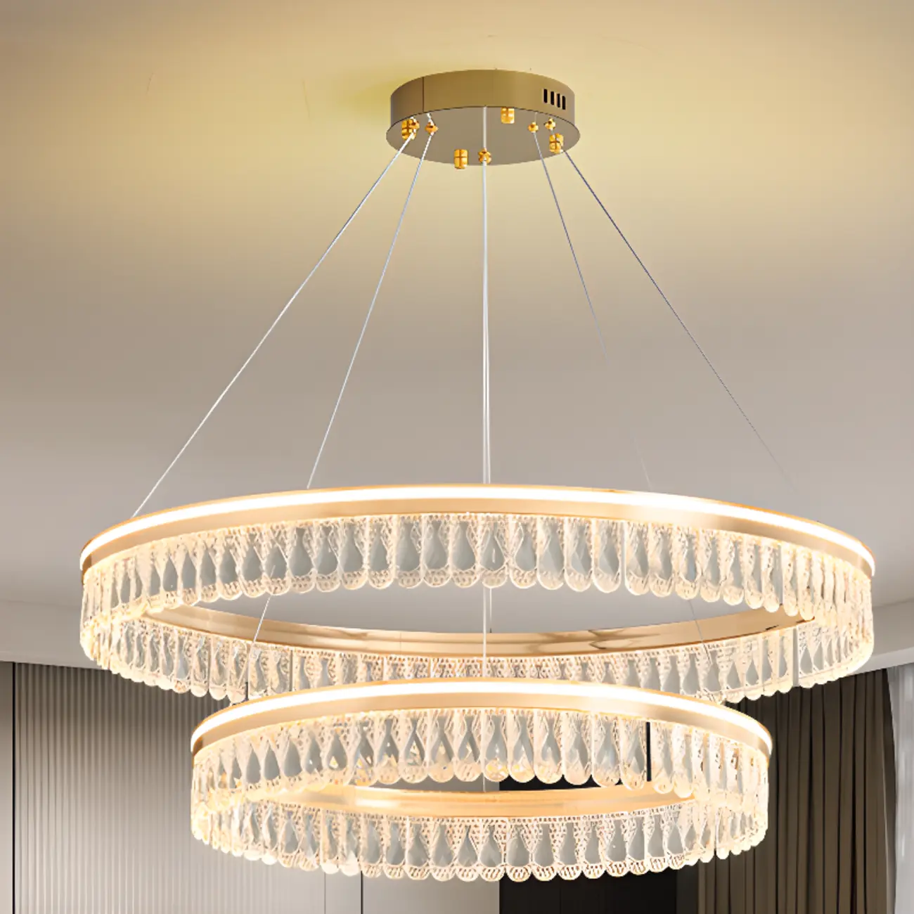 Dimmable Circle Gold Crystal Modern LED Chandeliers Image - 8 | homeyfad