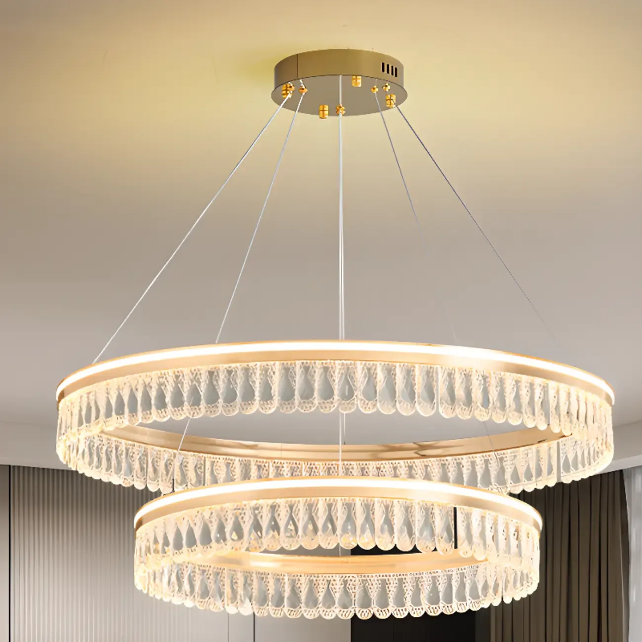 Dimmable Circle Gold Crystal Modern LED Chandeliers Image - 8