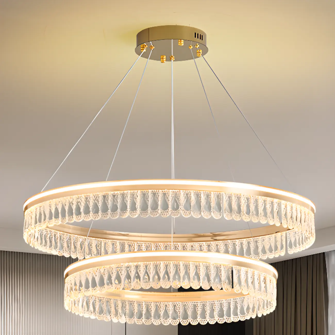 Dimmable Circle Gold Crystal Modern LED Chandeliers Image - 9 | homeyfad